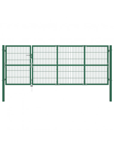 Cancello di Recinzione con Paletti 350x120 cm in Acciaio Verde