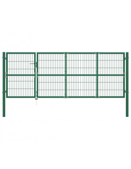 Cancello di Recinzione con Paletti 350x120 cm in Acciaio Verde