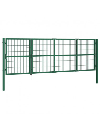 Cancello di Recinzione con Paletti 350x120 cm in Acciaio Verde