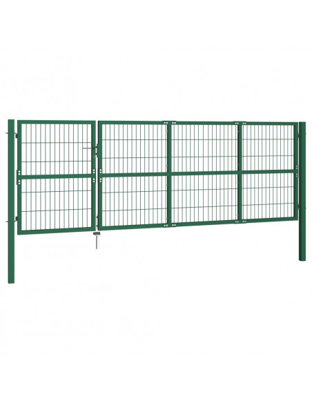 Cancello di Recinzione con Paletti 350x120 cm in Acciaio Verde