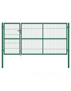 Cancello di Recinzione con Paletti 350x140 cm in Acciaio Verde 2