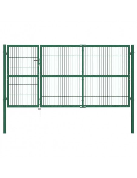 Cancello di Recinzione con Paletti 350x140 cm in Acciaio Verde