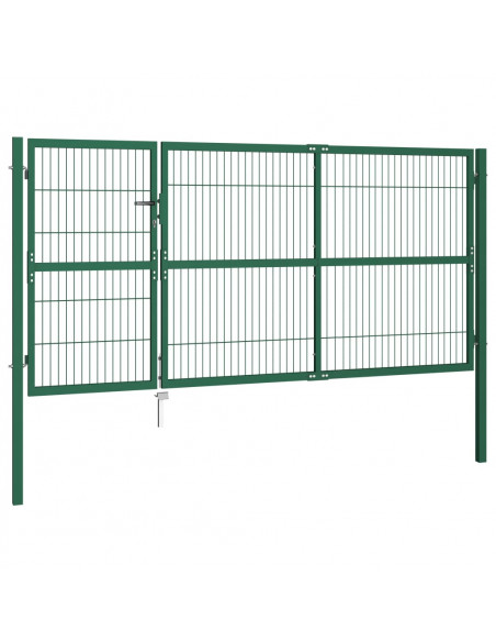 Cancello di Recinzione con Paletti 350x140 cm in Acciaio Verde