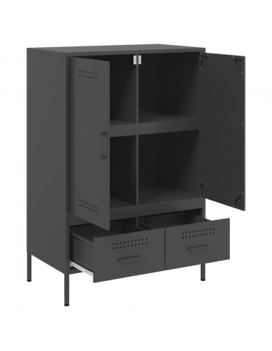 Credenza Nera 68x39x101,5 cm in Acciaio Laminato a Freddo