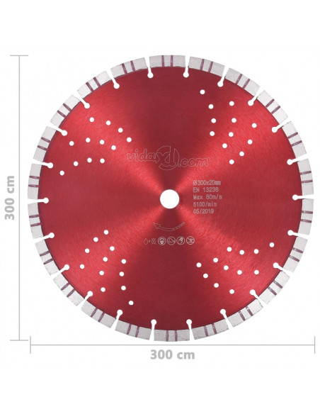 Disco da Taglio Diamantato con Turbo e Fori in Acciaio 300 mm