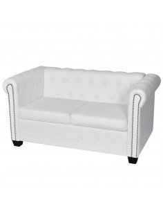 Divani Chesterfield a 2 Posti e a 3 Posti in Similpelle Bianco 2