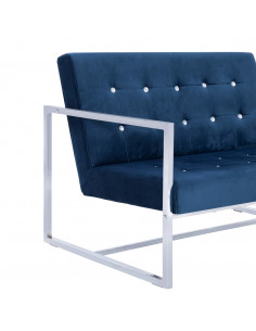 Divano a 2 Posti con Braccioli Blu Cromato e Velluto 2