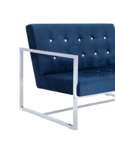Divano a 2 Posti con Braccioli Blu Cromato e Velluto