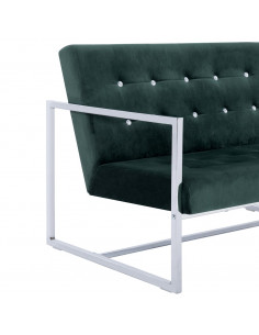 Divano a 2 Posti con Braccioli Verde Scuro Cromato e Velluto 2