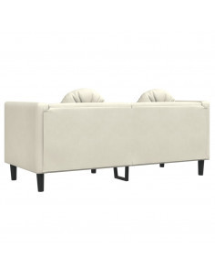 Divano a 2 Posti con Cuscini Crema in Velluto 2