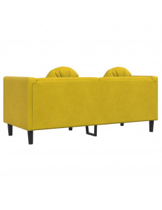 Divano a 2 Posti con Cuscini Giallo in Velluto 2