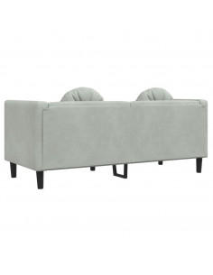 Divano a 2 Posti con Cuscini Grigio Chiaro in Velluto 2