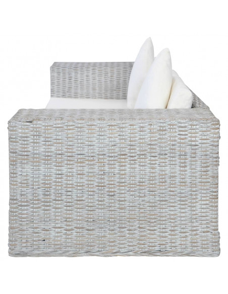 Divano a 2 Posti con Cuscini Grigio in Rattan Naturale