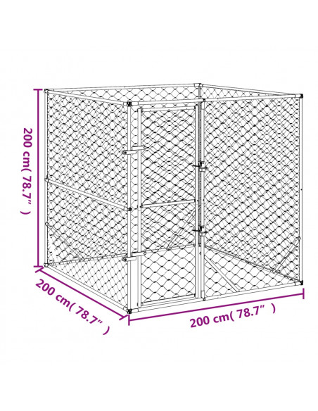 Cuccia per Cani da Esterno Argento 2x2x2 m Acciaio Zincato