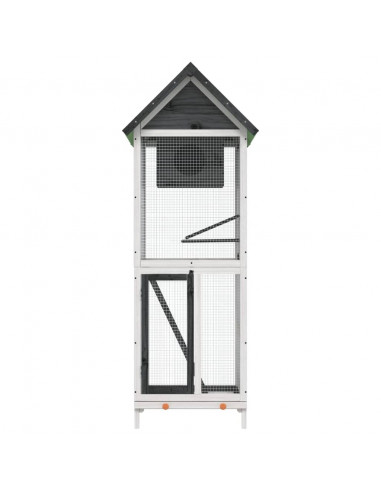 Casetta per Uccelli Grigia 60x58,5x160cm Legno Massello di Pino