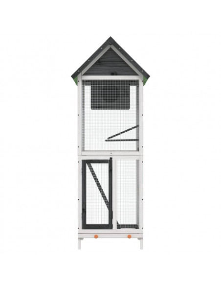 Casetta per Uccelli Grigia 60x58,5x160cm Legno Massello di Pino