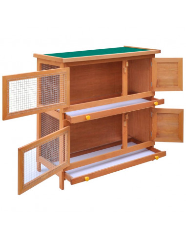 Conigliera all'Aperto Gabbia Piccoli Animali 4 Porte Legno