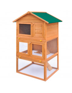 Conigliera all'Aperto Gabbia Animali Piccoli a 3 Livelli Legno 2