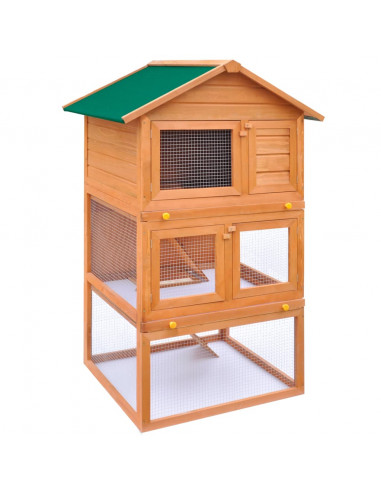 Conigliera all'Aperto Gabbia Animali Piccoli a 3 Livelli Legno