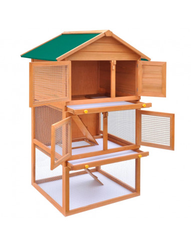 Conigliera all'Aperto Gabbia Animali Piccoli a 3 Livelli Legno