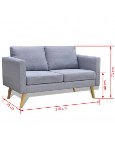 Divano a 2 Posti in Tessuto Grigio Chiaro
