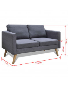 Divano a 2 Posti in Tessuto Grigio Scuro 2