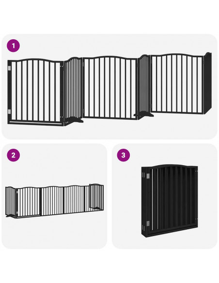 Cancello per Cani Porta Pieghevole Nero 6 Pannelli 480cm Pioppo