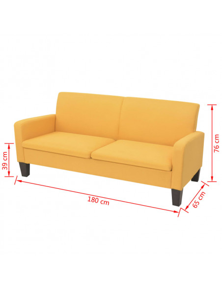 Divano a 3 Posti 180x65x76 cm Giallo