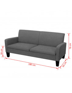 Divano a 3 Posti 180x65x76 cm Grigio Scuro 2