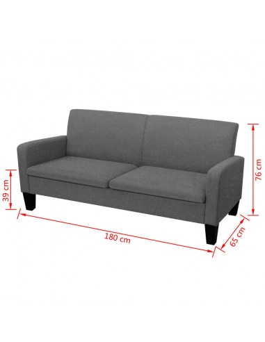 Divano a 3 Posti 180x65x76 cm Grigio Scuro