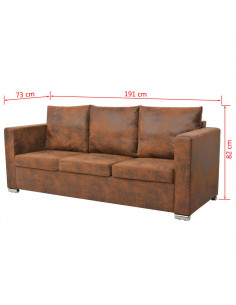 Divano a 3 Posti 191x73x82 cm in Pelle Scamosciata Artificiale 2