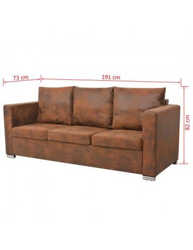Divano a 3 Posti 191x73x82 cm in Pelle Scamosciata Artificiale