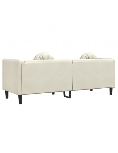 Divano a 3 Posti con Cuscini Crema in Velluto