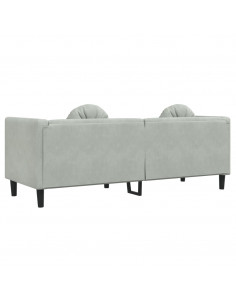 Divano a 3 Posti con Cuscini Grigio Chiaro in Velluto 2