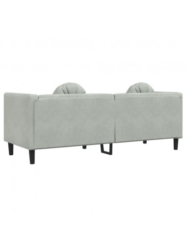 Divano a 3 Posti con Cuscini Grigio Chiaro in Velluto