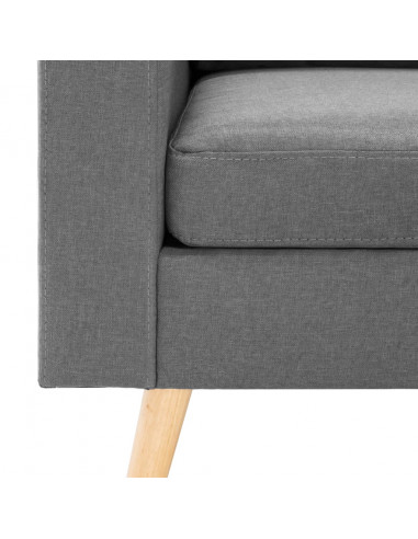 Divano a 3 Posti con Poggiapiedi Grigio Chiaro in Tessuto