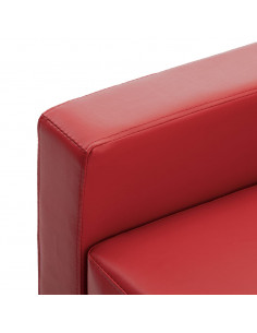 Divano a 3 Posti con Poggiapiedi Rosso in Similpelle 2