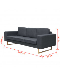 Divano a 3 Posti in Tessuto Grigio Scuro 2