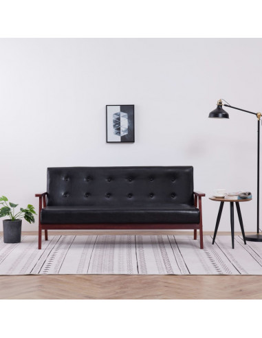 Divano a 3 Posti Nero in Similpelle