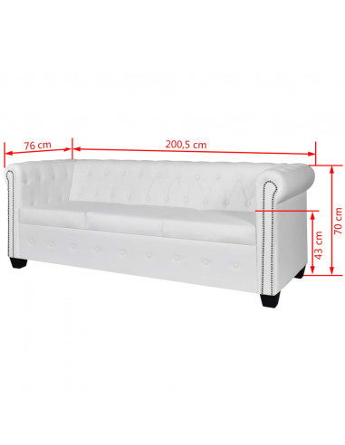 Divano Chesterfield a 3 Posti in Finta Pelle Bianco