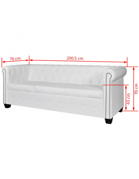 Divano Chesterfield a 3 Posti in Finta Pelle Bianco