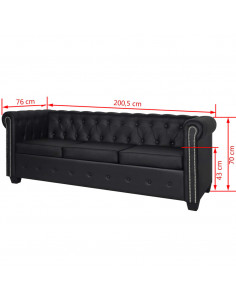 Divano Chesterfield a 3 Posti in Finta Pelle Nero