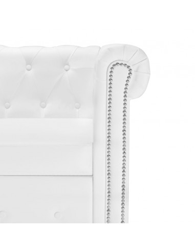 Divano Chesterfield a L in Finta Pelle Bianco