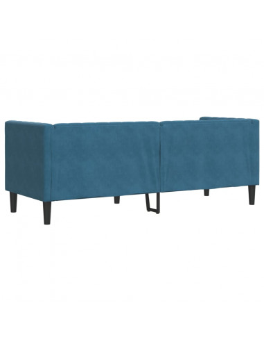 Divano Chesterfield con Rinforzi 3 Posti Blu in Velluto