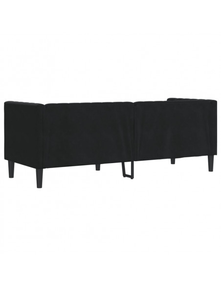 Divano Chesterfield con Rinforzi 3 Posti Nero in Velluto