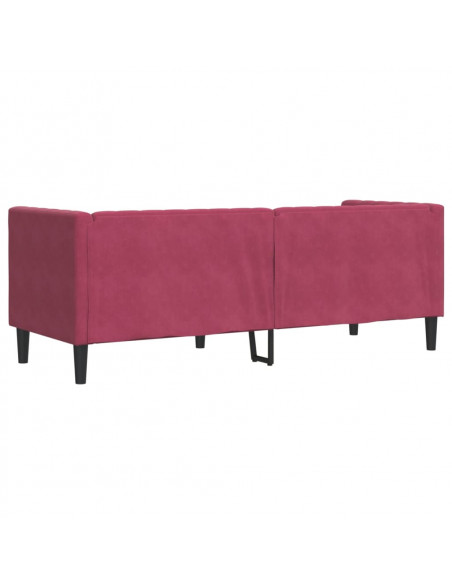 Divano Chesterfield con Rinforzi 3 Posti Rosso Vino in Velluto