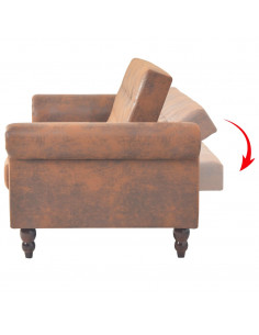 Divano Convertibile a 2 Posti con Braccioli Scamosciato Marrone 2