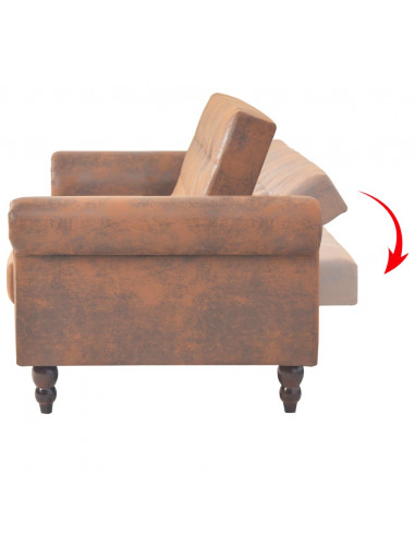 Divano Convertibile a 2 Posti con Braccioli Scamosciato Marrone