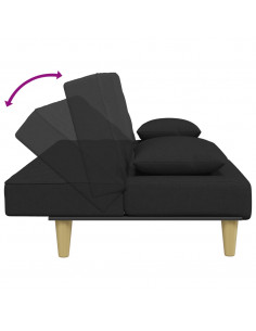 Divano Letto 2 Posti con Cuscini e Poggiapiedi Nero in Tessuto