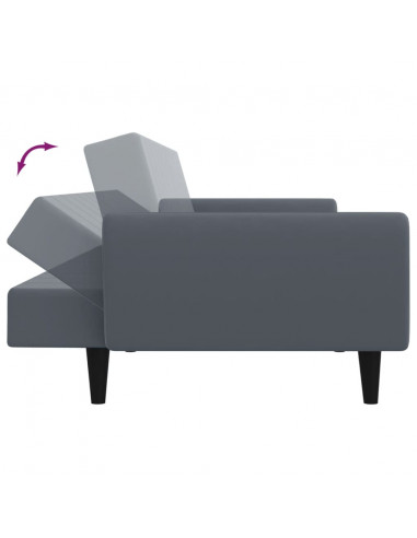 Divano Letto 2 Posti con Poggiapiedi Grigio Scuro in Velluto